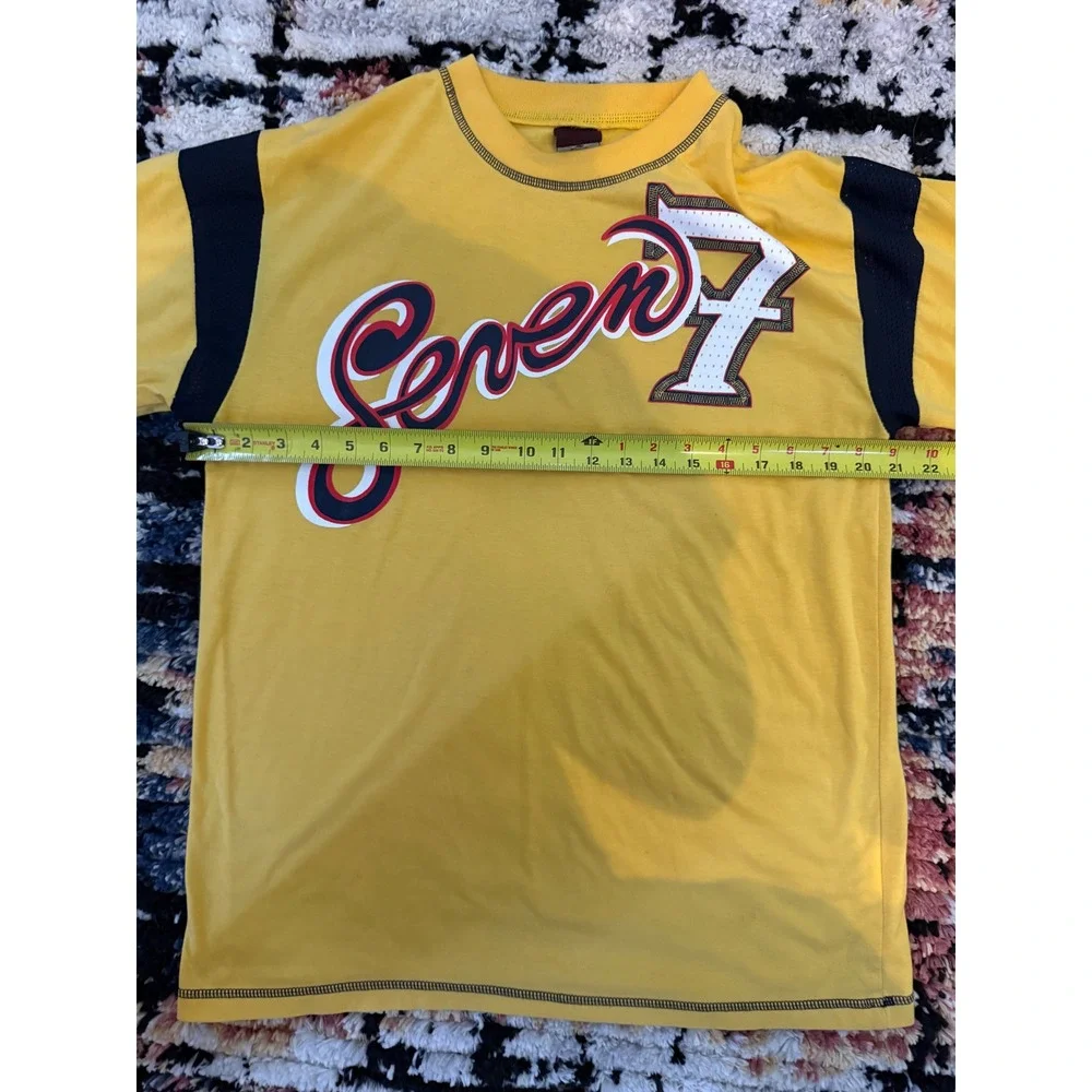 Napoleone Seven 7 Graphic T-Shirt Mens Yellow Black Mesh Shoulder Streetwear Tee